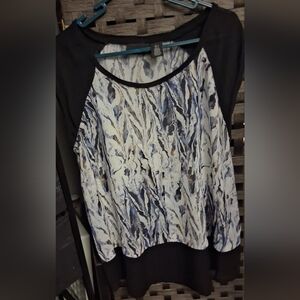 DKNY Marble Patterned Blouse in Blue and Black